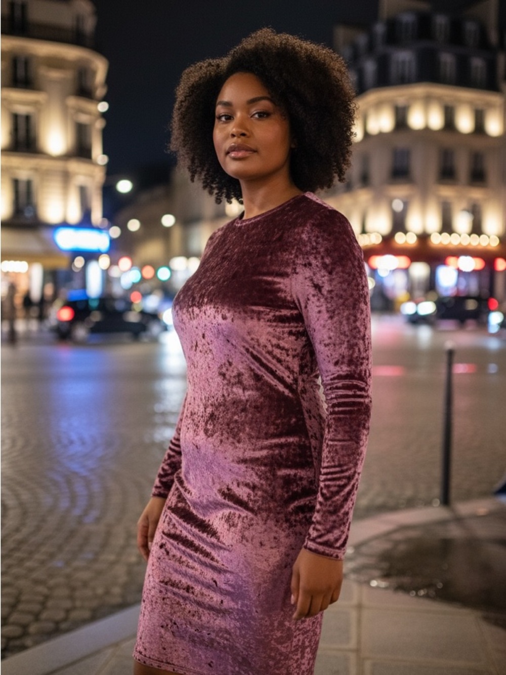 Michael Kors Mauve Velvet Long-Sleeve Bodycon Dress